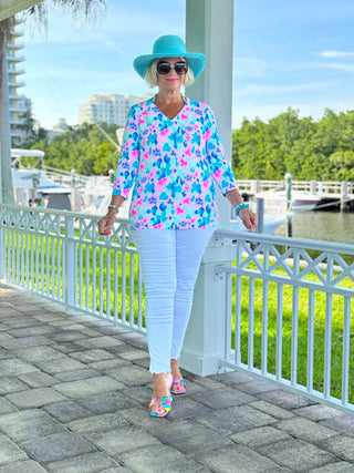 PINK PETALS V NECK TOP