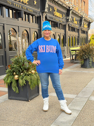 ROYAL BLUE SKI BUM Suede-Like Flocked Logo Heavyweight Sweatshirt Cathys Place