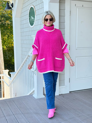 COLOR BLOCK FUCHSIA POCKET SWEATER