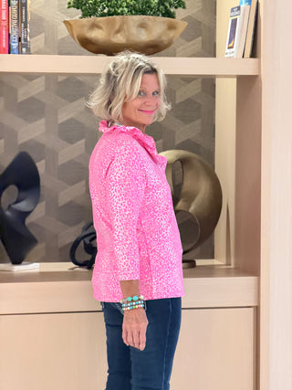 LULU B SPARKLING PINK LEOPARD RUFFLE SLEEVE TOP LULU-B
