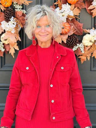 HOLIDAY RED VELOUR JACKET LULU-B