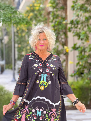 V-neck lace patchwork complete with printed dress Cathys Place
