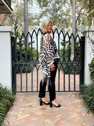 BLACK AND WHITE TIGER 7 WAY SCARF