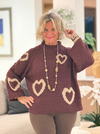 Heart Mock Neck Knit SweateR CHARLIE B