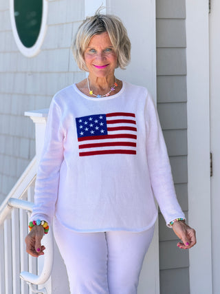 LULUB DOCKSIDE WHITE STAR FLAG SWEATER LULU-B