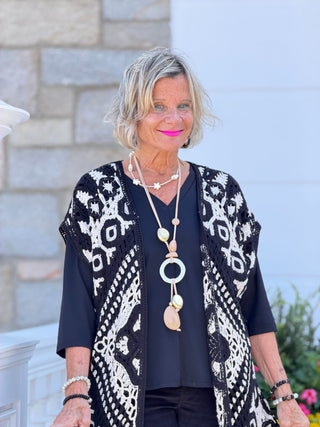 Women's Medallion Crochet Fringe Sleeveless Cardigan Cathys Place