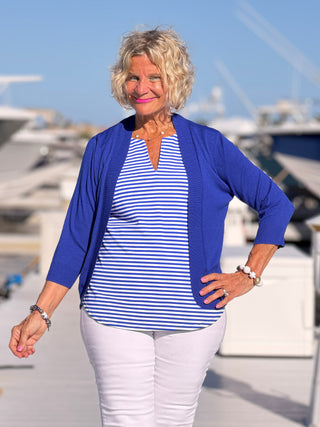 NAUTICAL BLU STRIPED SLEEVELESS NOTCH TOP LULU-B