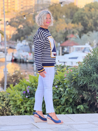 Nautical Stripe Sweater Top FLAT WHITE