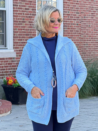 CARDIGAN PLUSH SOFT BLUE CARDIGAN SWEATER