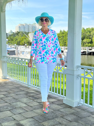 PINK PETALS V NECK TOP