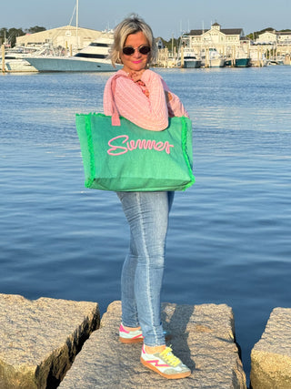 SEWN ROPE SUMMER LETTER FRINGED CANVAS BAG