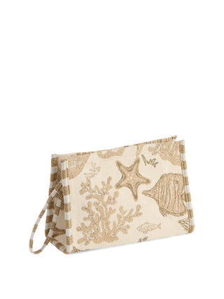 COASTAL JACQUARD WRISTLET POUCH,BEIGE Shiraleah