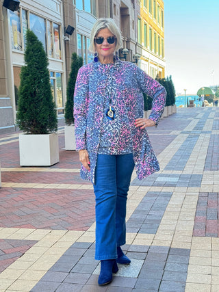 SHADES OF BLUE  ROUGED CARDIGAN