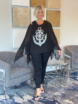 SWAROVSKI CRYSTAL BLACK ANCHOR STATEMENT TOP