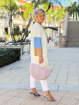 Faux Straw Multi Color Round Handle Tote Bag - Cathys Place