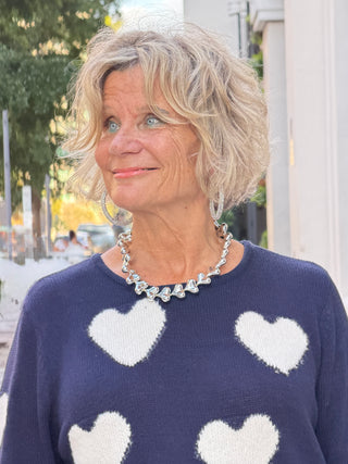 LULU-B NAVY FUZZY HEART SWEATER