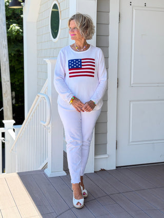 LULUB DOCKSIDE WHITE STAR FLAG SWEATER LULU-B