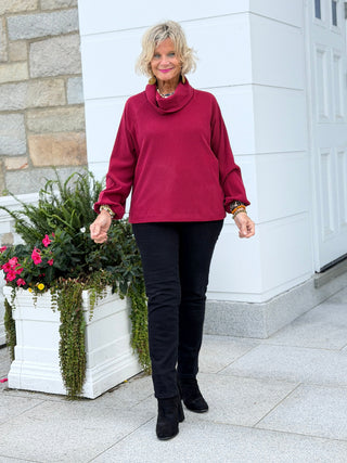 Women's Bubble Sleeve Cowl Neck Rib Knit Top SCARLET Cathys Place