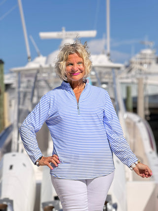 NAUTICAL PERRI STRIPED HALF ZIPPER TOP LULU b