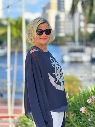 SWAROVSKI  CRYSTAL NAVY ANCHOR STATEMENT TOP