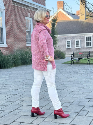 Women's Cowl Neck Spacedye Chenille Knit Top CHERRY