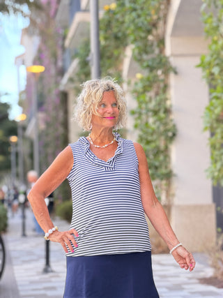 NAUTICAL NAVY SLEEEVLESS RUFFLE LULU-B