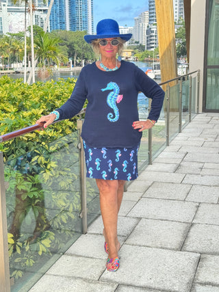 LULU-B NAVY SEAHORSE SWEATER