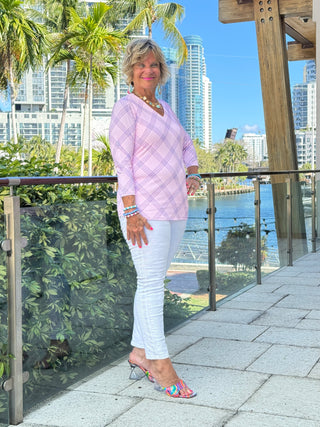 LULU B PINK CHIC V NECK TOP