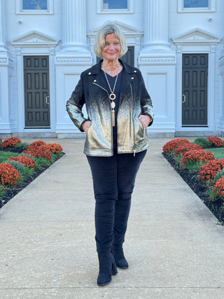 Women's Metallic Ombre Faux Suede Moto Jacket
