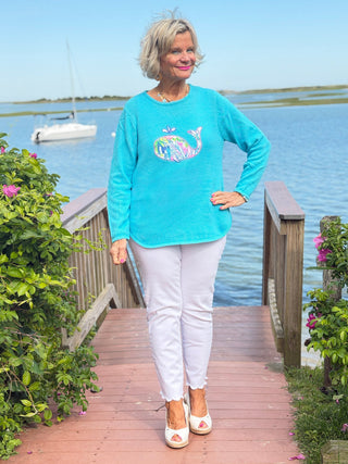 BEACH CLUB AQUA WHALE SWEATER LULU-B