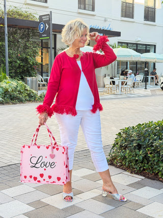 LULU B RED FRINGE CASHMERE SWEATER