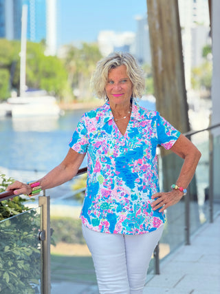 LULU B PALM BEACH SPLASH COLLAR SHORT SLEEVE LULU-B