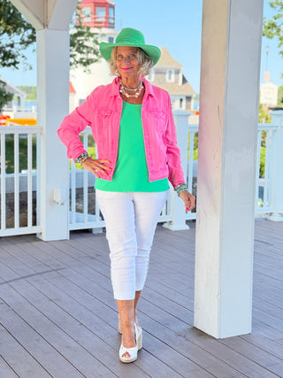 LULU B CHAMBRAY HOT PINK LINEN JACKET LULU b