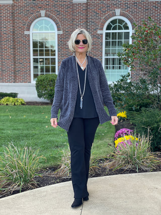 LULU-B CHARCOAL CHENILLE CARDIGAN