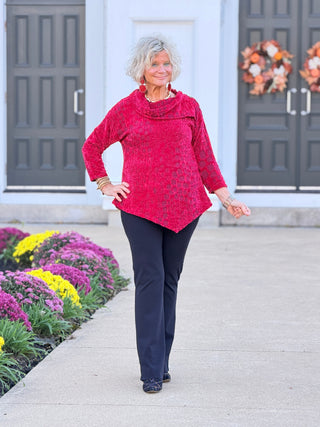 Women's Split Cowl Neck Animal Jacquard Chenille Top RUBY Cathys Place