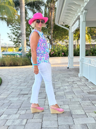 PINK PALM TREE SLEEVELESS TOP - Cathys Place