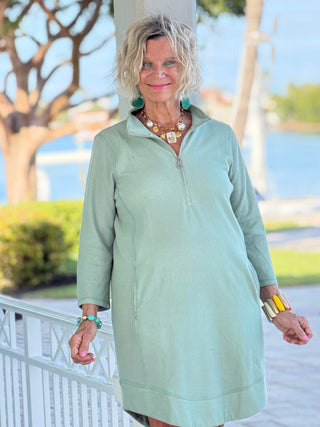 Lulu B Sage Textured Half Zipper Dress LULU-B