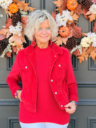 HOLIDAY RED VELOUR JACKET LULU-B