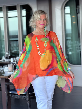 Sofia Sunrise Orange Silk top Cathys Place
