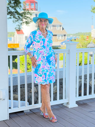 LULU B PALM BEACH SPLASH SCALLOP SLEEVE DRESS LULU-B