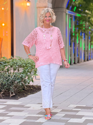 Women's Light Rose Lace Pullover Sweater Cathys Place