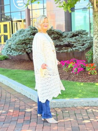 CROCHET CREAM LONG CARDIGAN Cathys Place
