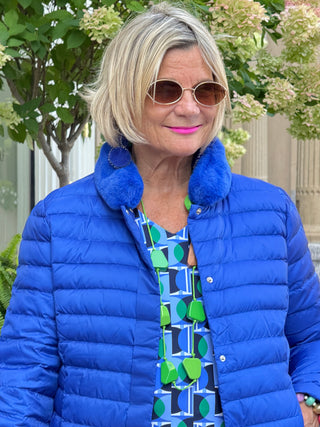 LULLU-B COBALT FAUX FUR PUFFER