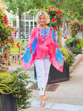 Sofia Sunrise Silk Kaftan (BQ201U): 672 Fuchsia / One Size TINA Stephens Italy/Tees By Tina