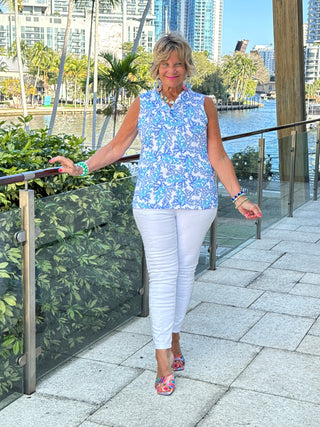 LULU B CORAL BREEZE SLEEVELESS RUFFLE TOP