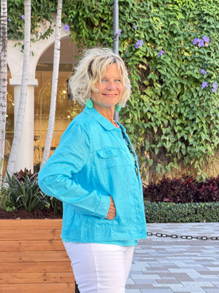 LULU-B AQUA METALLIC LINEN JACKET LULU b