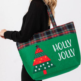 Holly Jolly Letter Christmas Tree Christmas Tote Bag