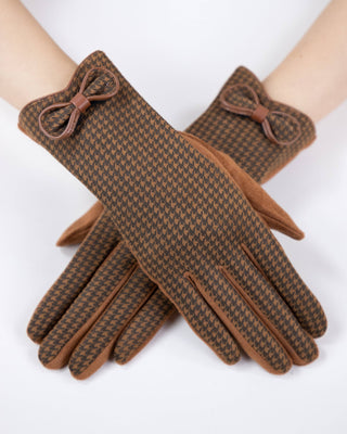 Small Houndstooth Faux Suede Gloves w/ Bow Original USA
