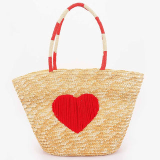 Faux Straw Heart Tote BAg