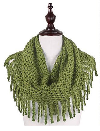 Warm Solid Mini Tube Infinity Scarf With Fringes Cathys Place